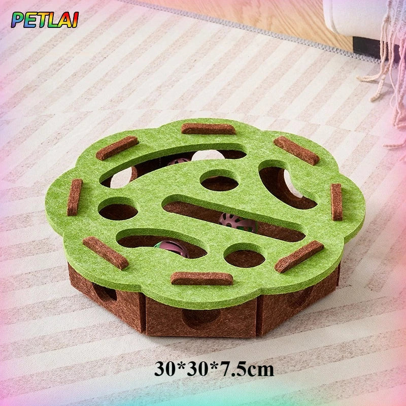 Interactive Felt Cat Puzzle Box with Bell Balls