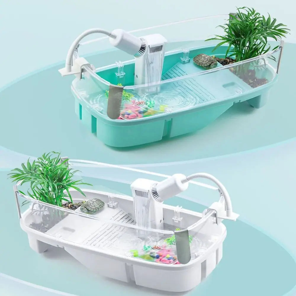 Transparent Turtle Habitat with Basking Platform