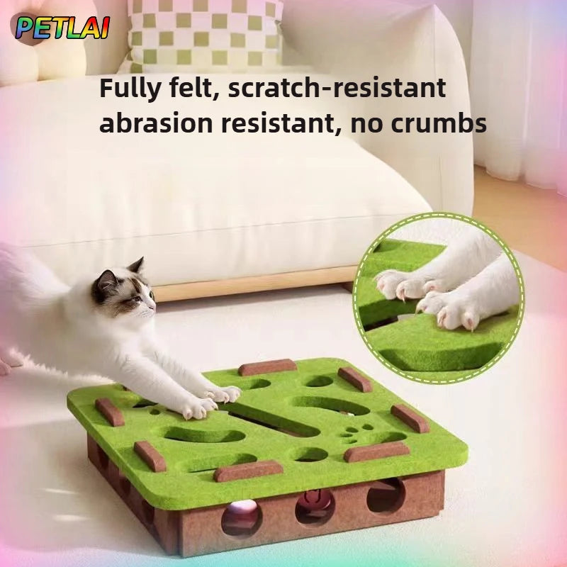 Interactive Felt Cat Puzzle Box with Bell Balls