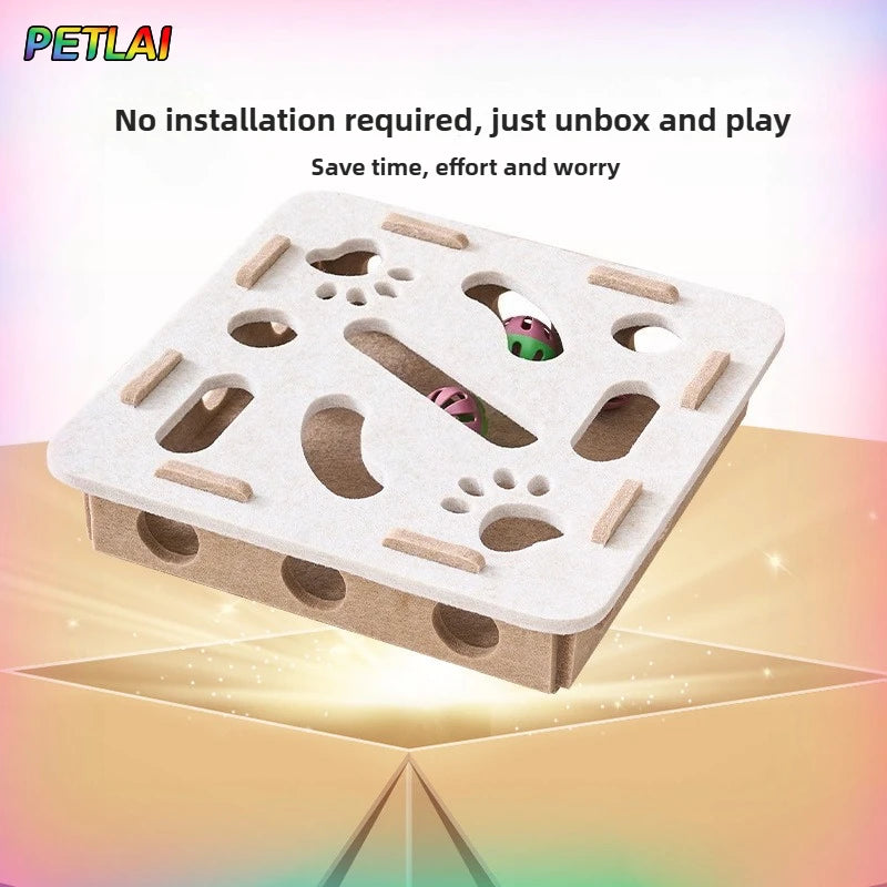 Interactive Felt Cat Puzzle Box with Bell Balls