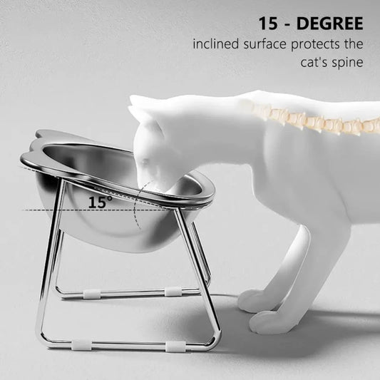 Elevated Stainless Steel Cat Bowl with 15° Tilt