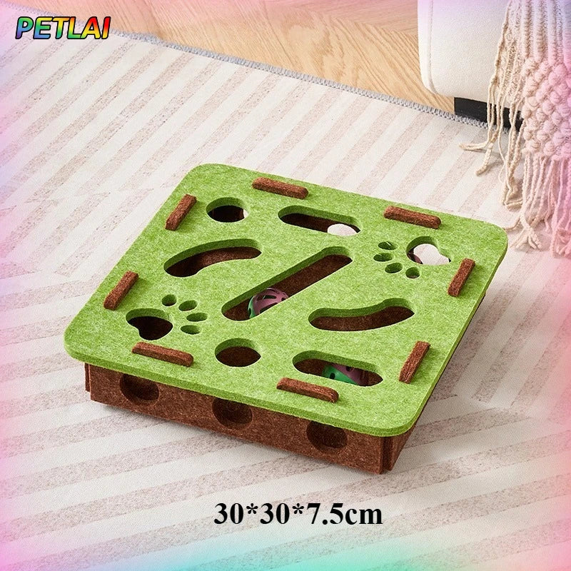 Interactive Felt Cat Puzzle Box with Bell Balls
