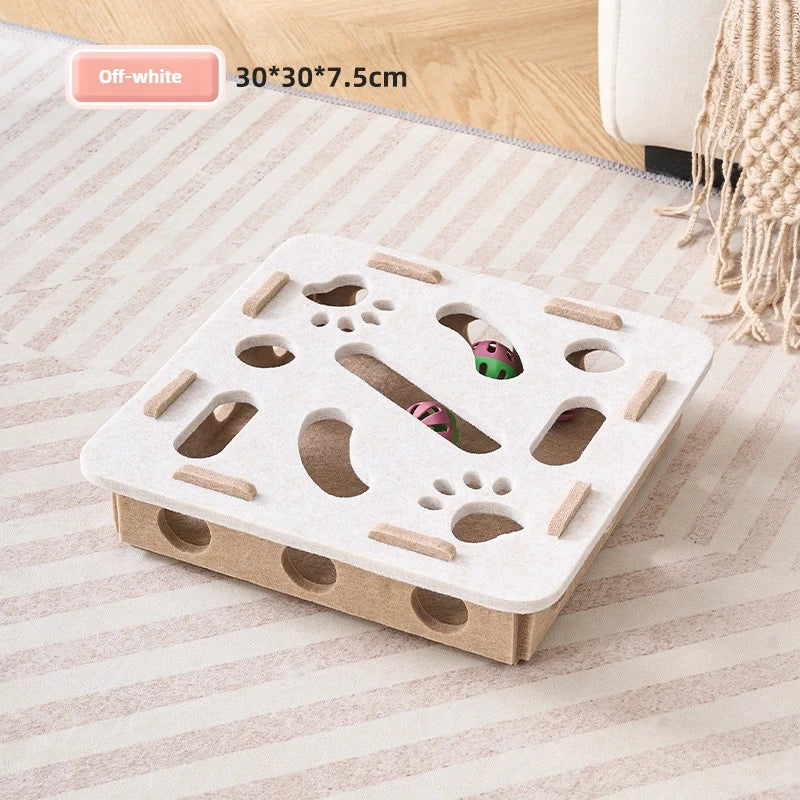 Interactive Felt Cat Puzzle Box with Bell Balls