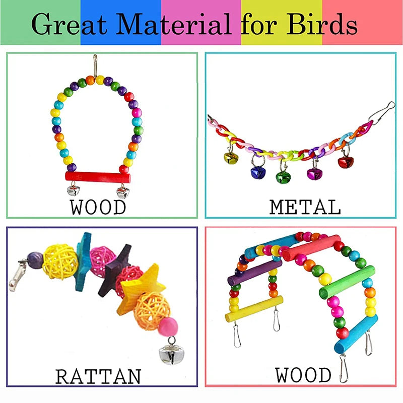 7-Piece Natural Wood Bird Toy Set