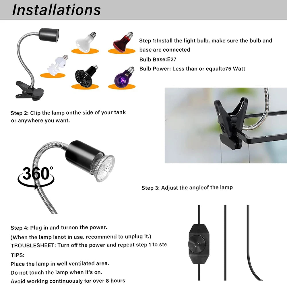 50W Reptile Heat Lamp with UVA & UVB Basking Light