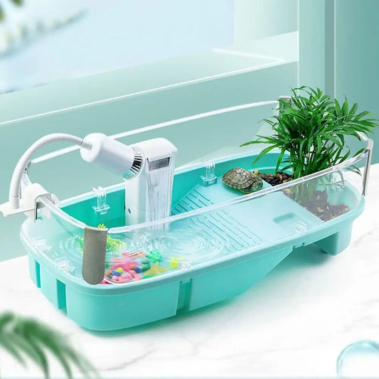 Transparent Turtle Habitat with Basking Platform