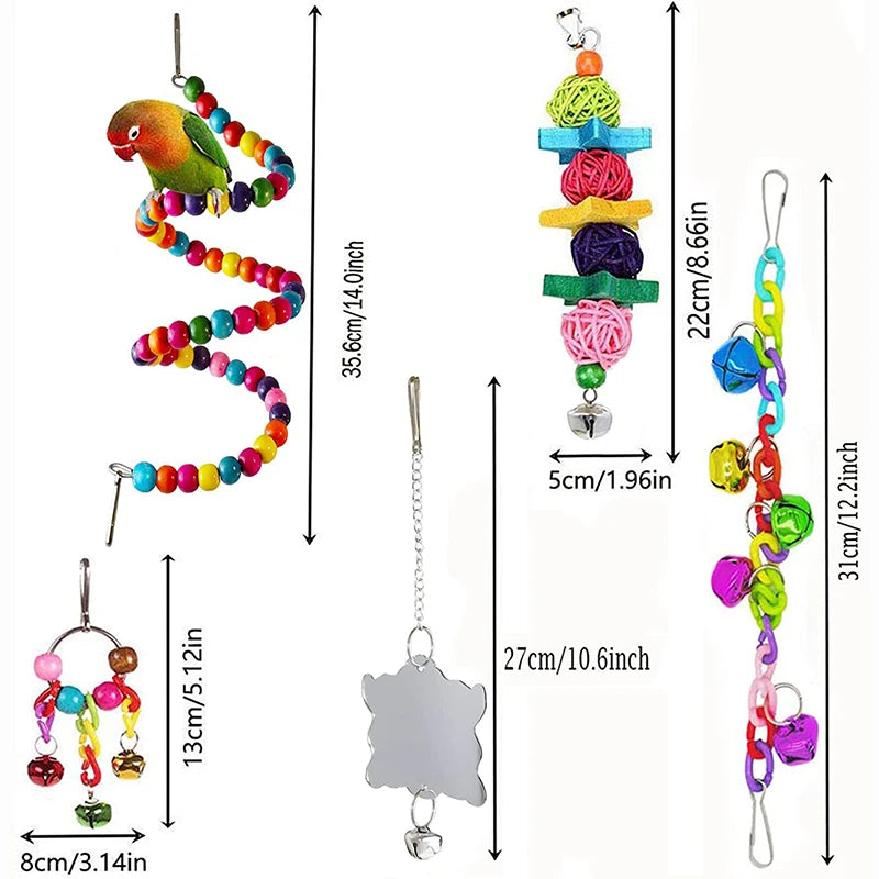 7-Piece Natural Wood Bird Toy Set