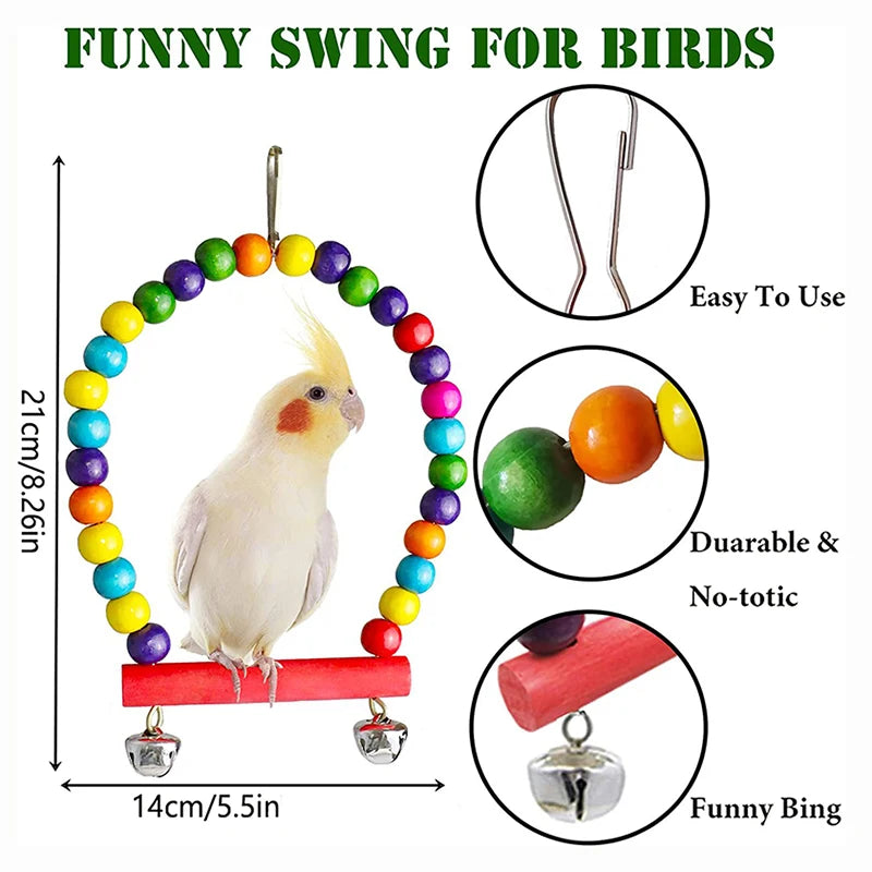 7-Piece Natural Wood Bird Toy Set