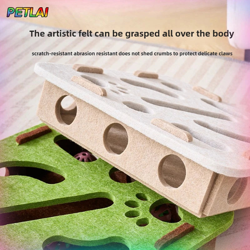 Interactive Felt Cat Puzzle Box with Bell Balls
