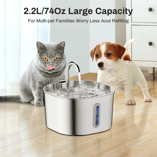 2.2L Stainless Steel Pet Water Fountain