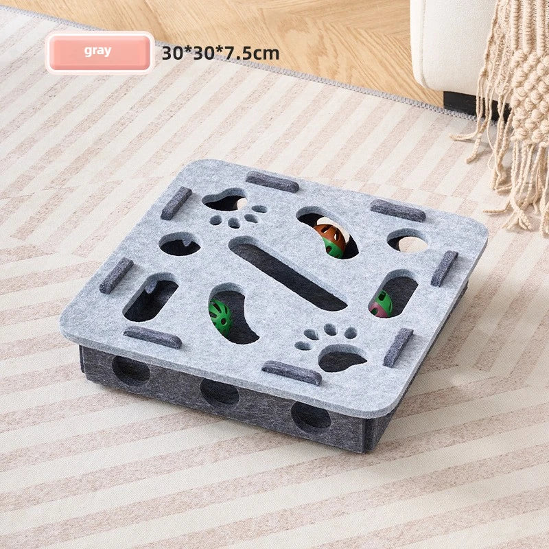 Interactive Felt Cat Puzzle Box with Bell Balls