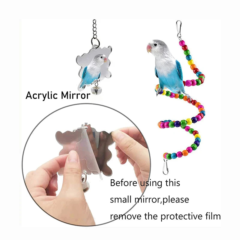 7-Piece Natural Wood Bird Toy Set