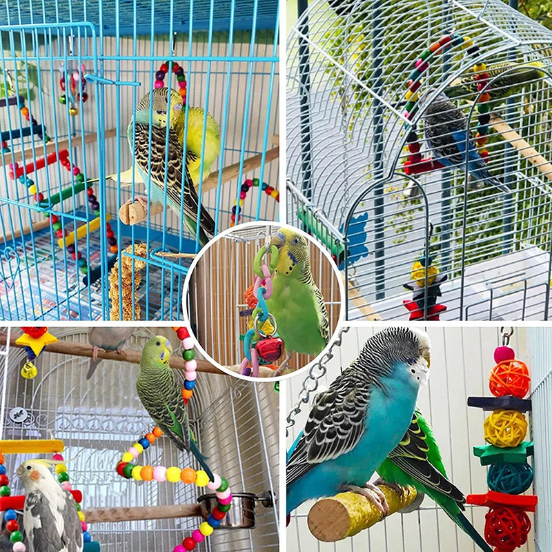 7-Piece Natural Wood Bird Toy Set