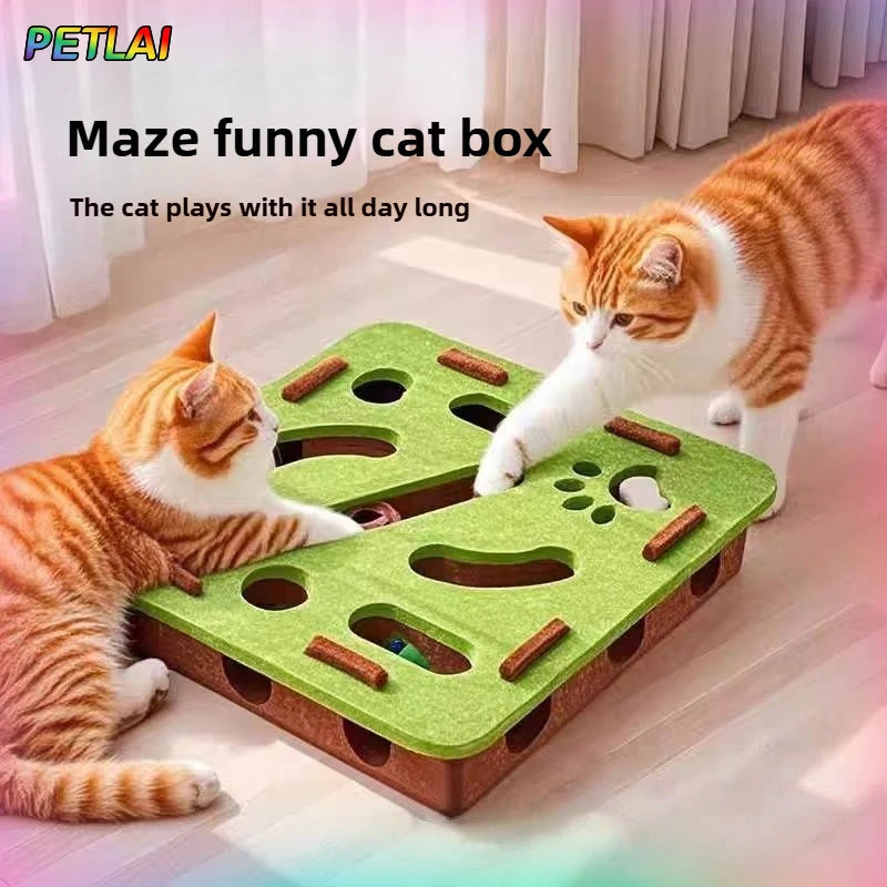 Interactive Felt Cat Puzzle Box with Bell Balls