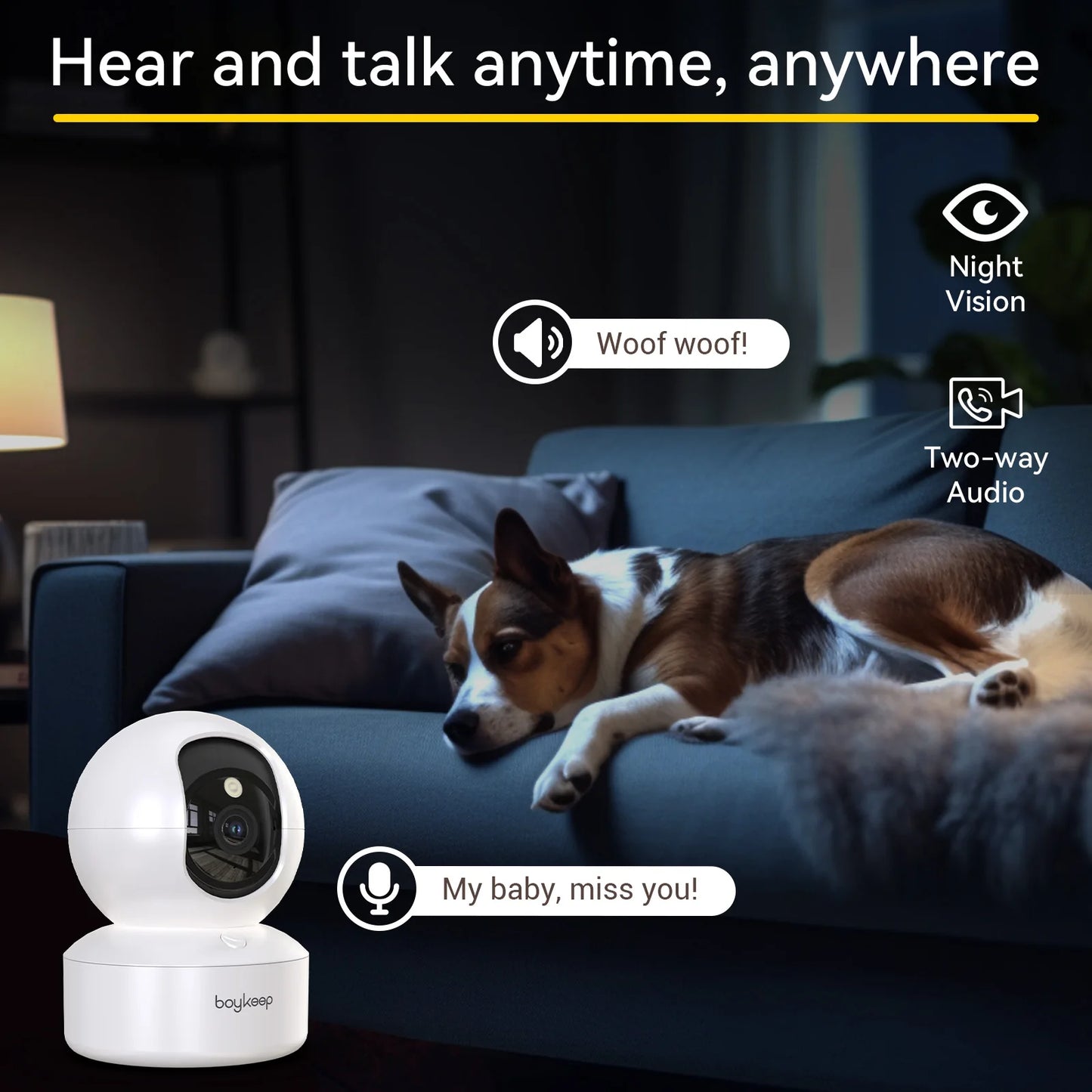 2K Smart Pet Camera with Two-Way Audio & Night Vision